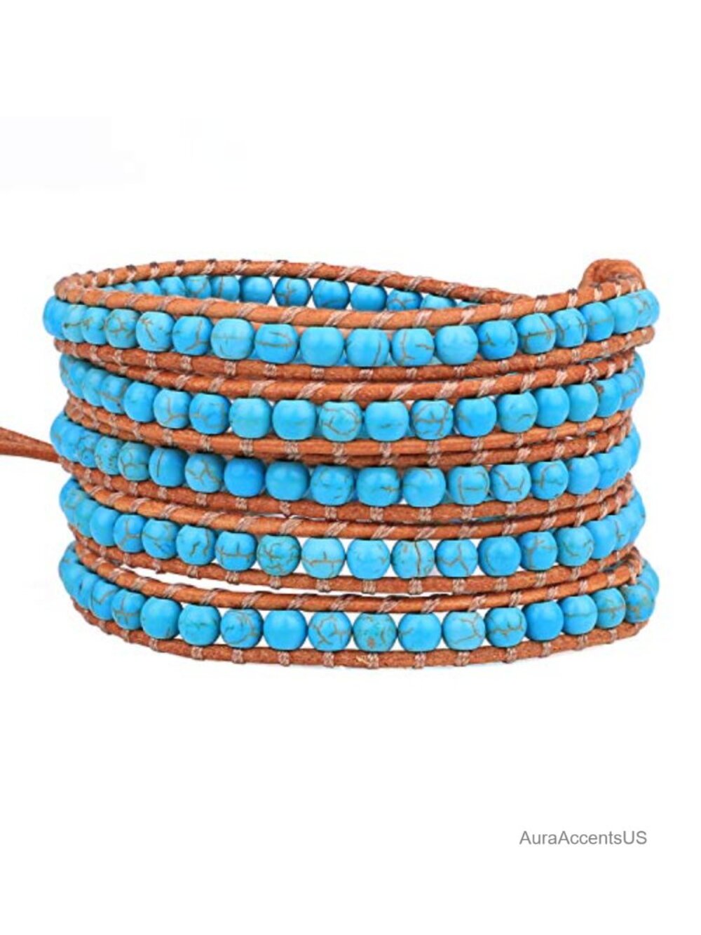 Handmade Turquoise Beaded Leather Wrap Bracelet 5 Wrap Boho Jewelry